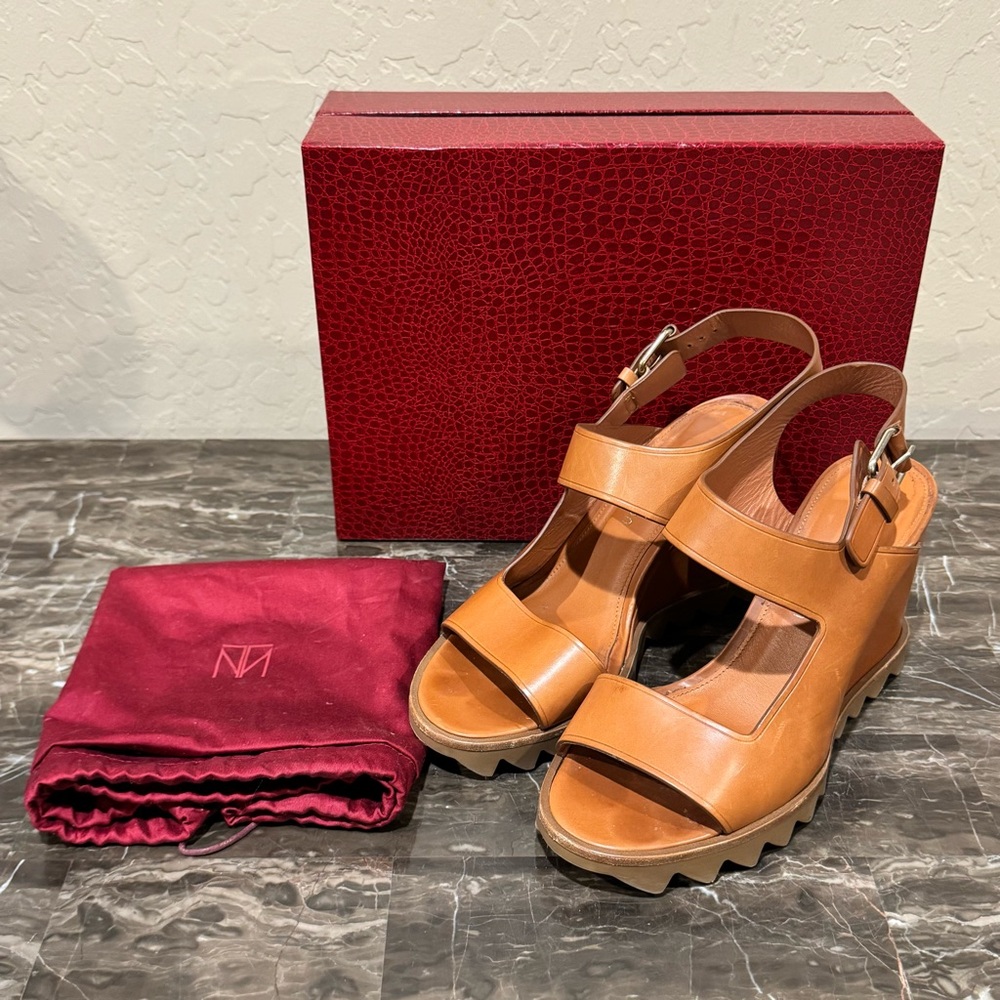 Tamara Mellon Compass Leather Wedge Sandals